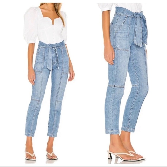 Jonathan Simkhai Jeans Standard Henley Tie-Waist Straight Denim Cotton 24 Belted - Picture 1 of 16